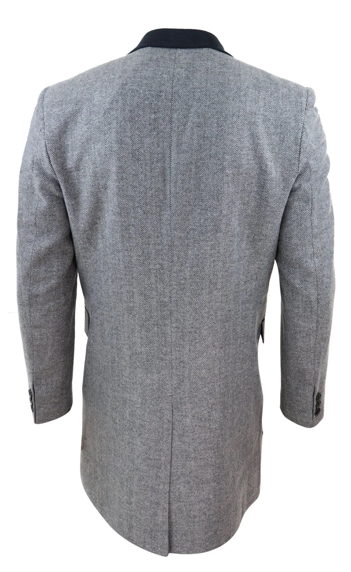 Herringbone Tweed 3/4 Long Overcoat-Grey