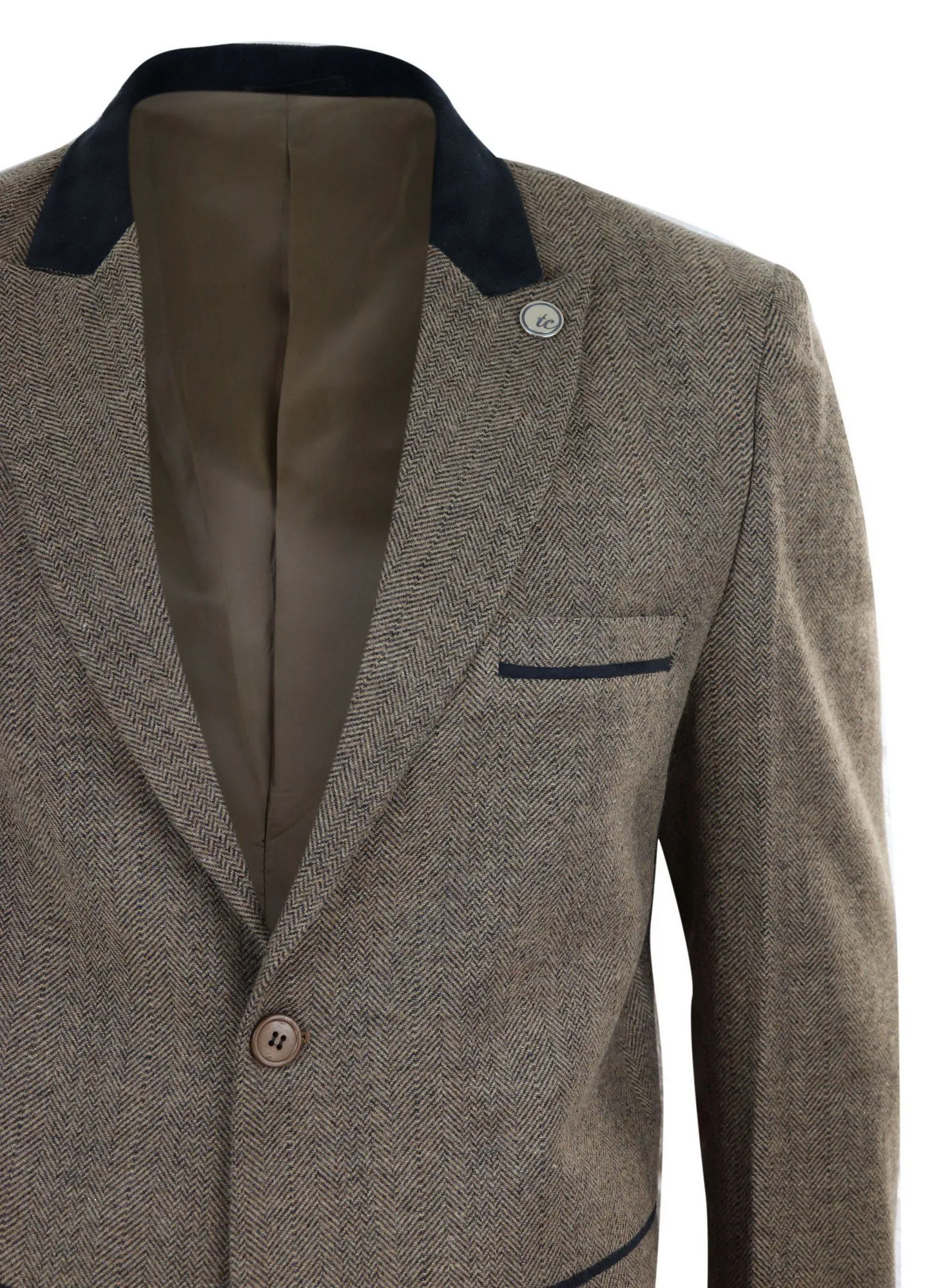 Herringbone Tweed 3/4 Long Overcoat-Oak