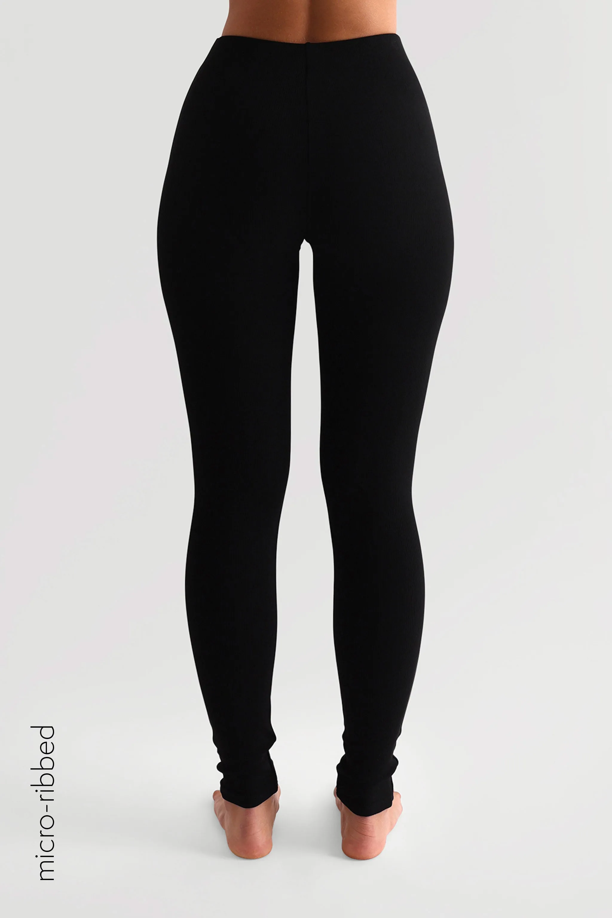 High Waisted Micro-Ribbed Leggings - Black