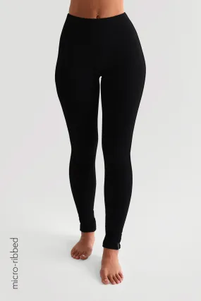 High Waisted Micro-Ribbed Leggings - Black