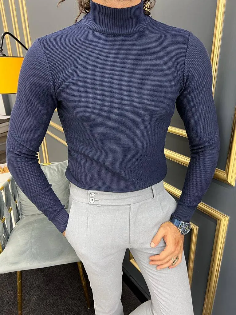 HolloMen Dark Blue Mock Turtleneck