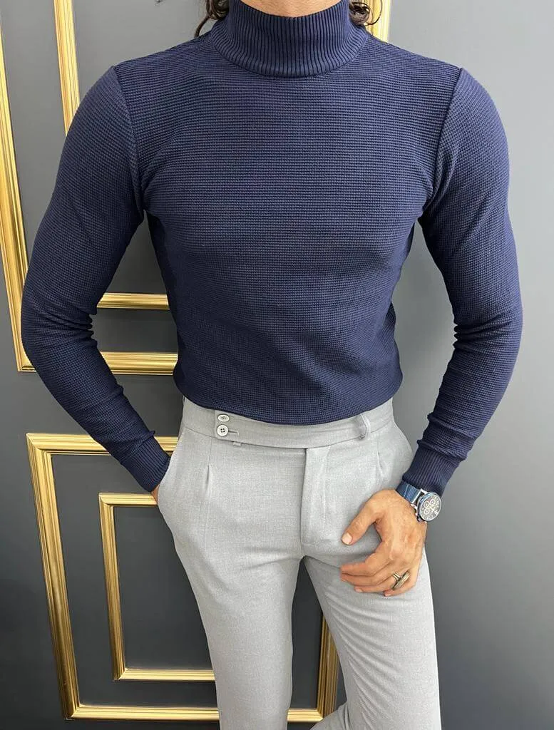 HolloMen Dark Blue Mock Turtleneck