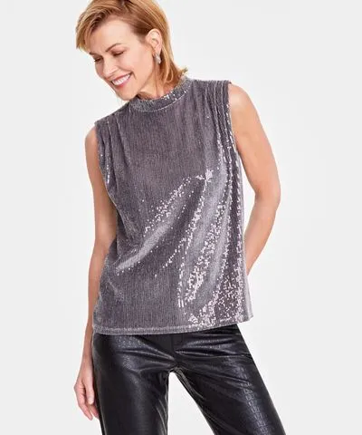 I.N.C. International Concepts Women's Sequin Cowlneck Muscle Tee