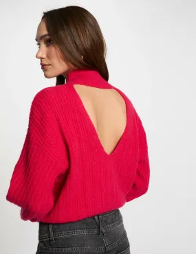 Jumper high collar raspberry pink women