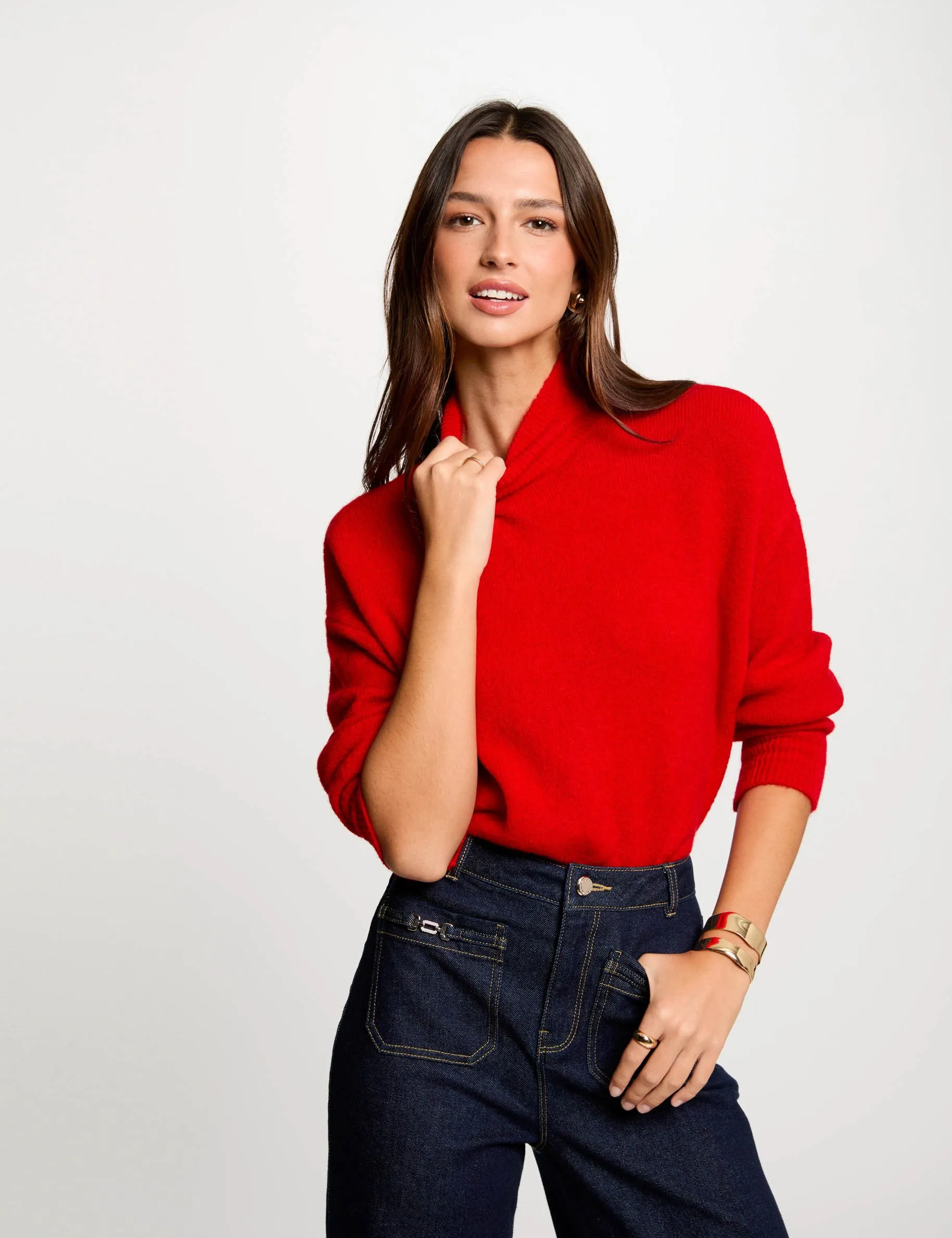 Jumper high collar red women