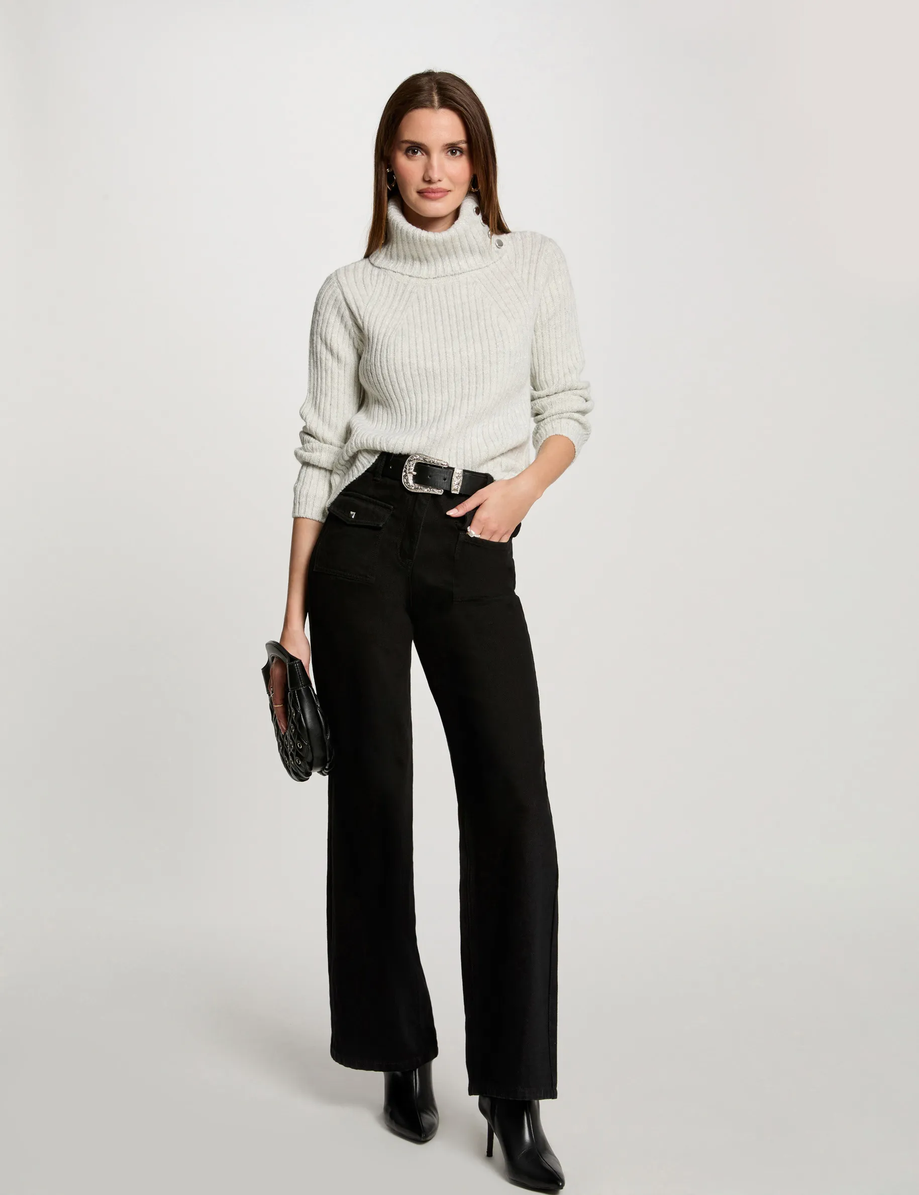 Jumper turtleneck with buttons light grey women