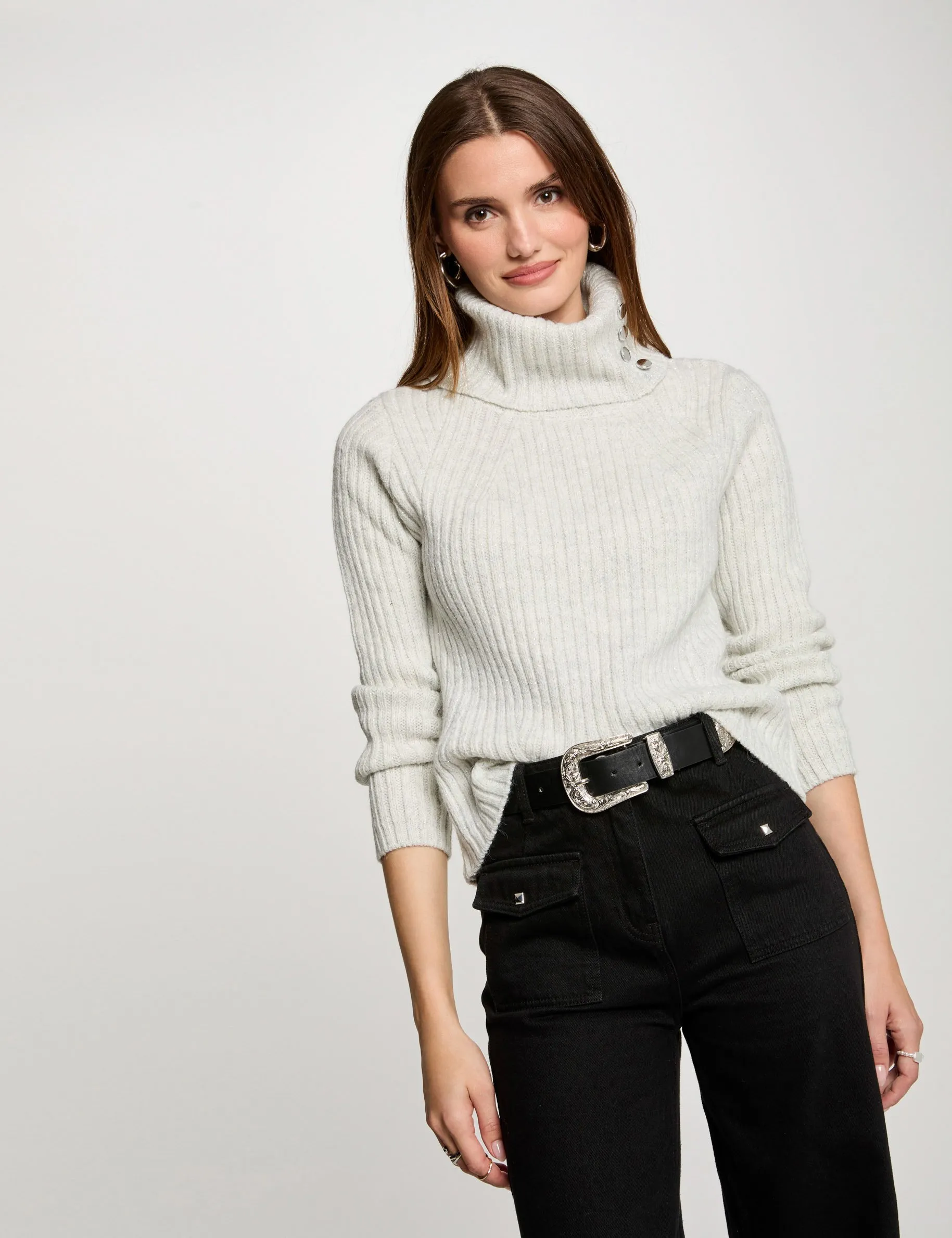 Jumper turtleneck with buttons light grey women