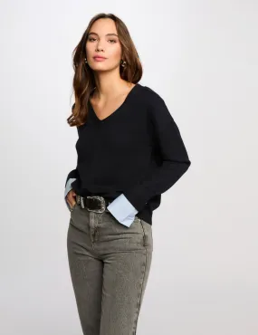 Jumper with V-neck navy blue women