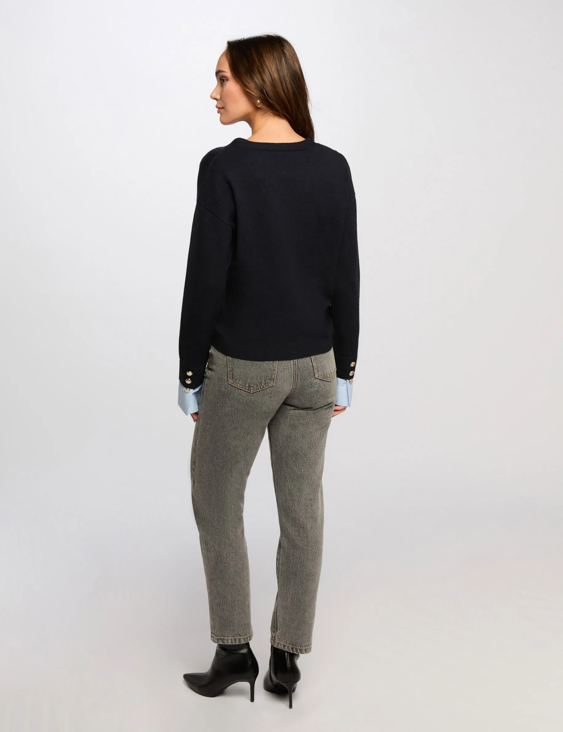 Jumper with V-neck navy blue women