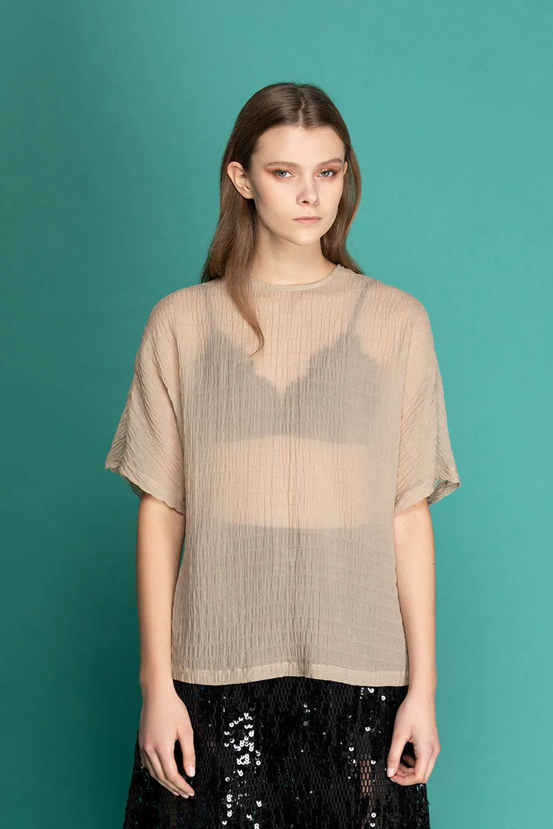 KITT Sheer Silk Raglan Blouse - Nude