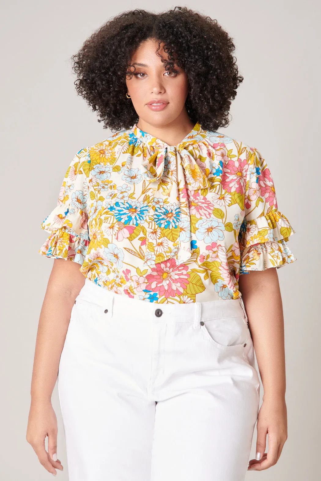 La Rochelle Tie Neck Bianca Blouse Curve