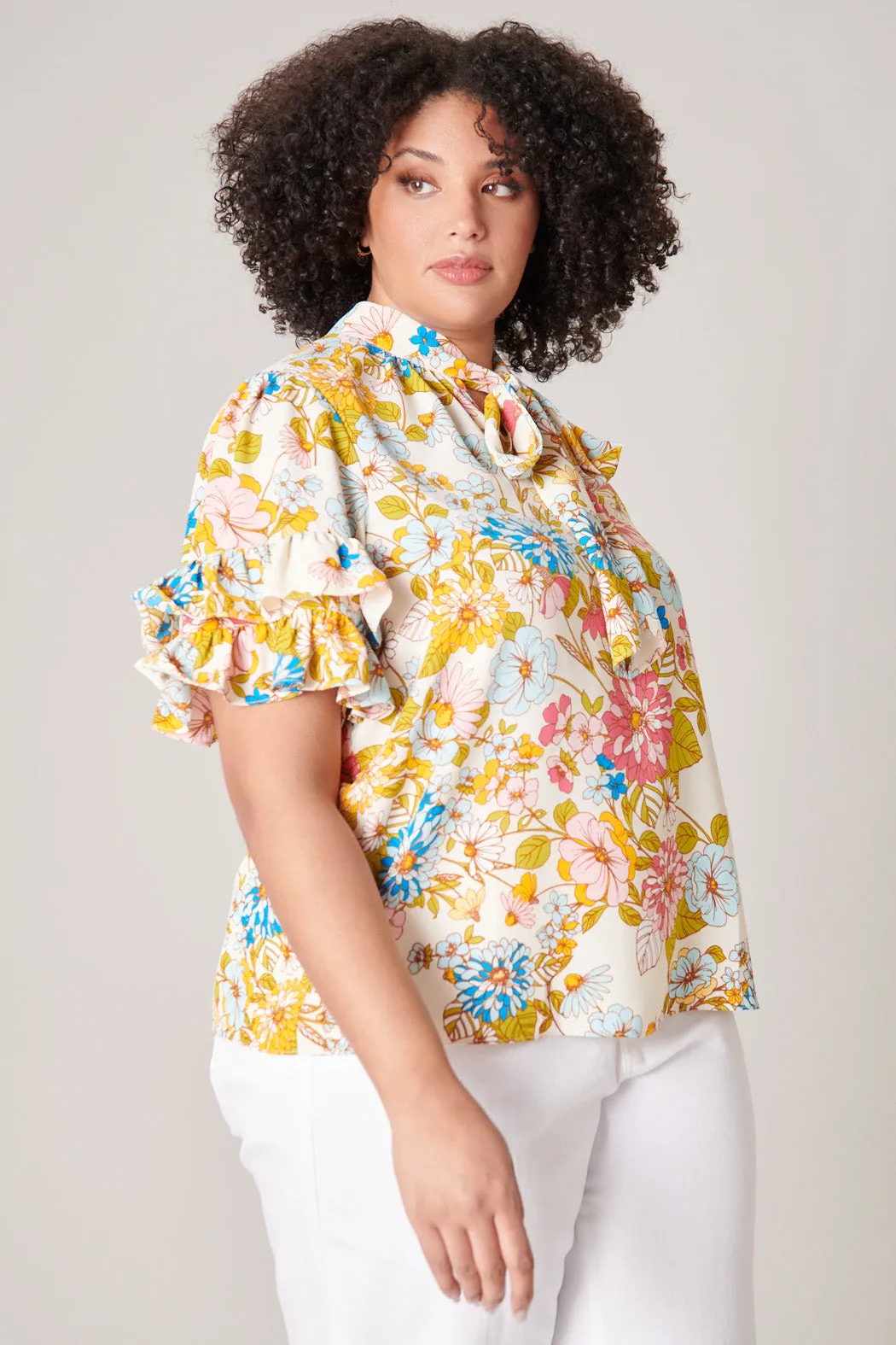 La Rochelle Tie Neck Bianca Blouse Curve