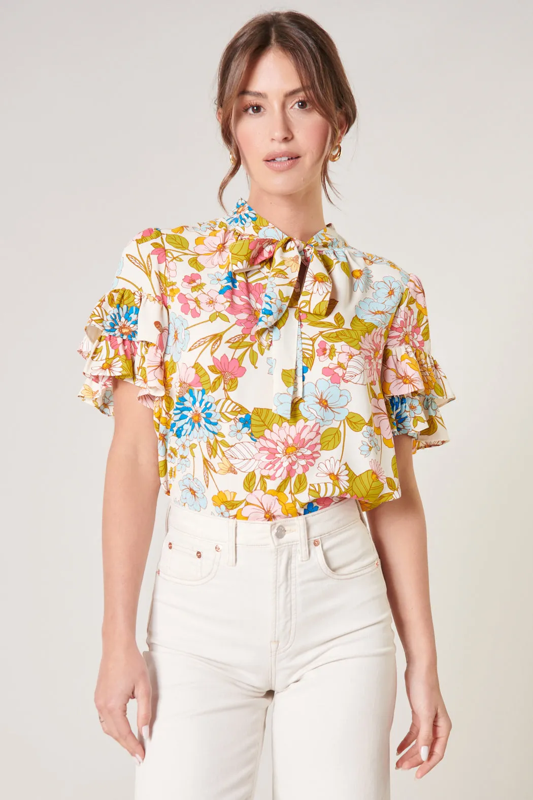 La Rochelle Tie Neck Bianca Blouse