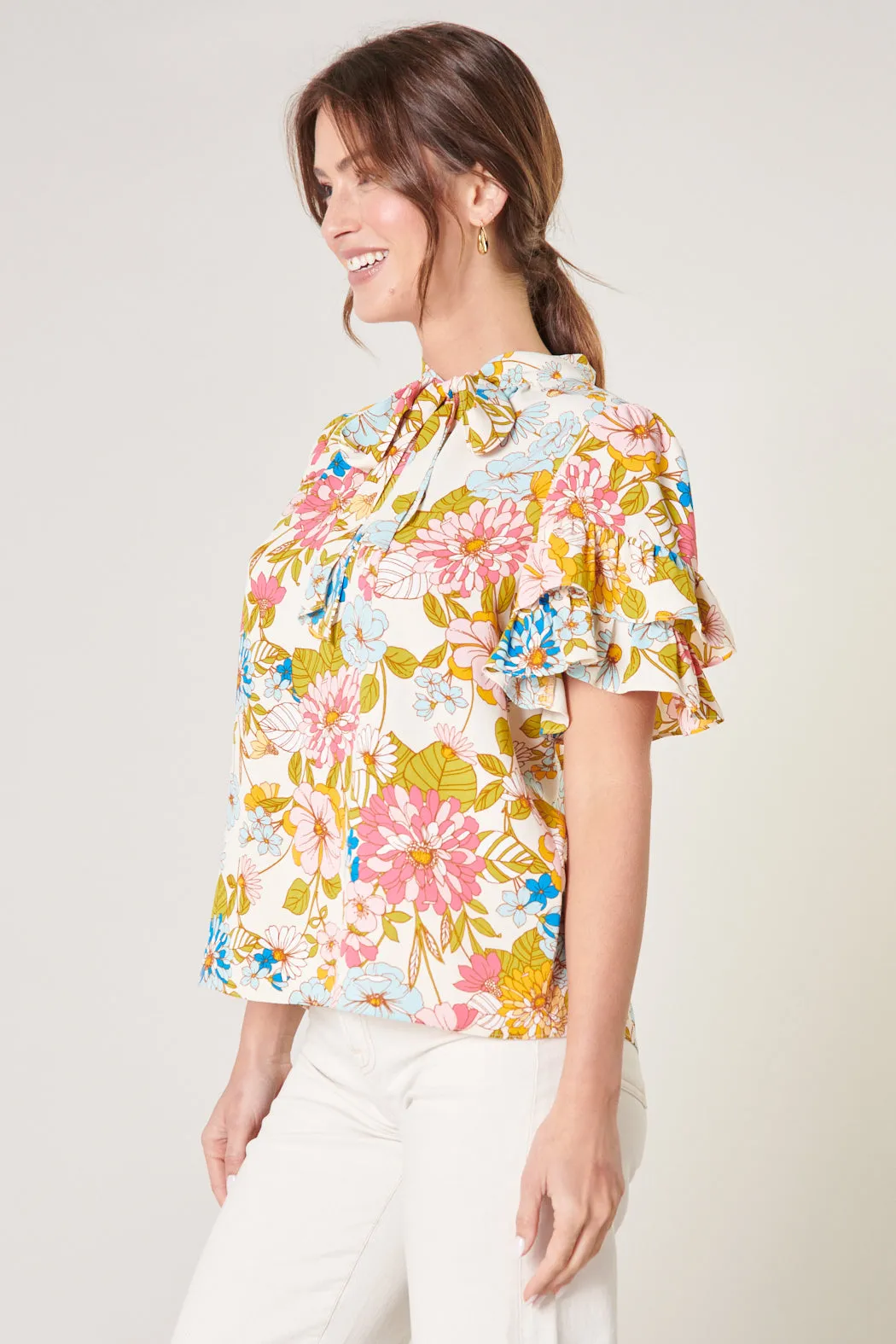 La Rochelle Tie Neck Bianca Blouse