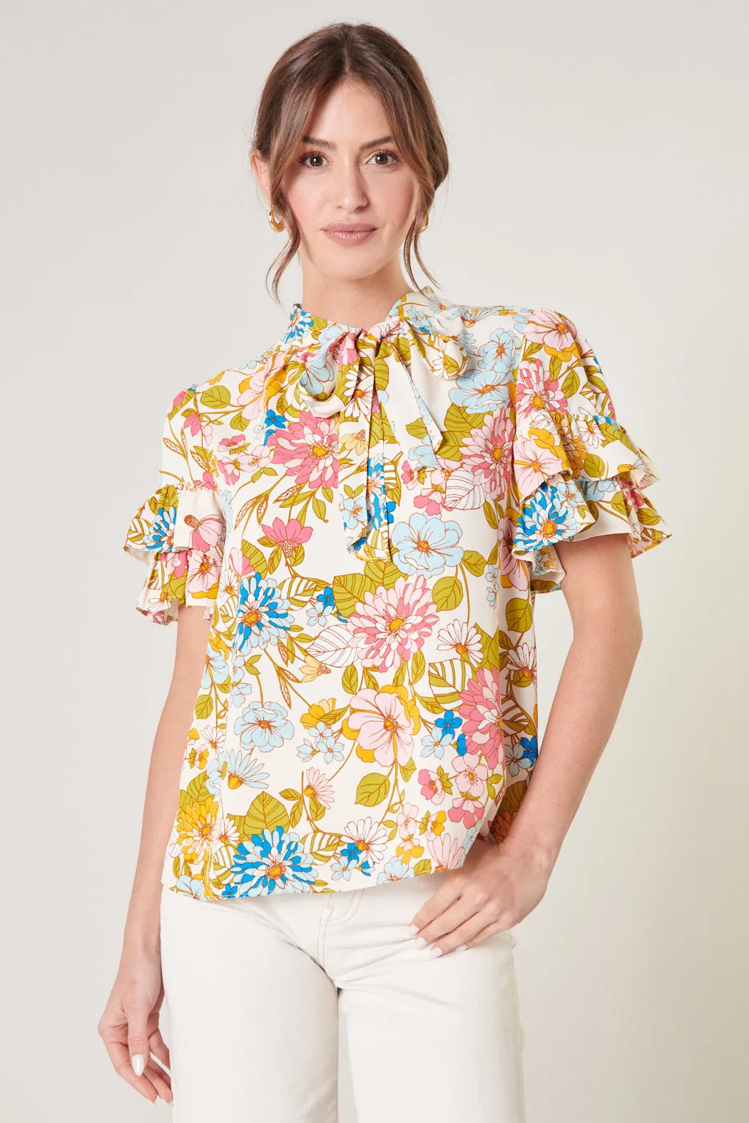 La Rochelle Tie Neck Bianca Blouse