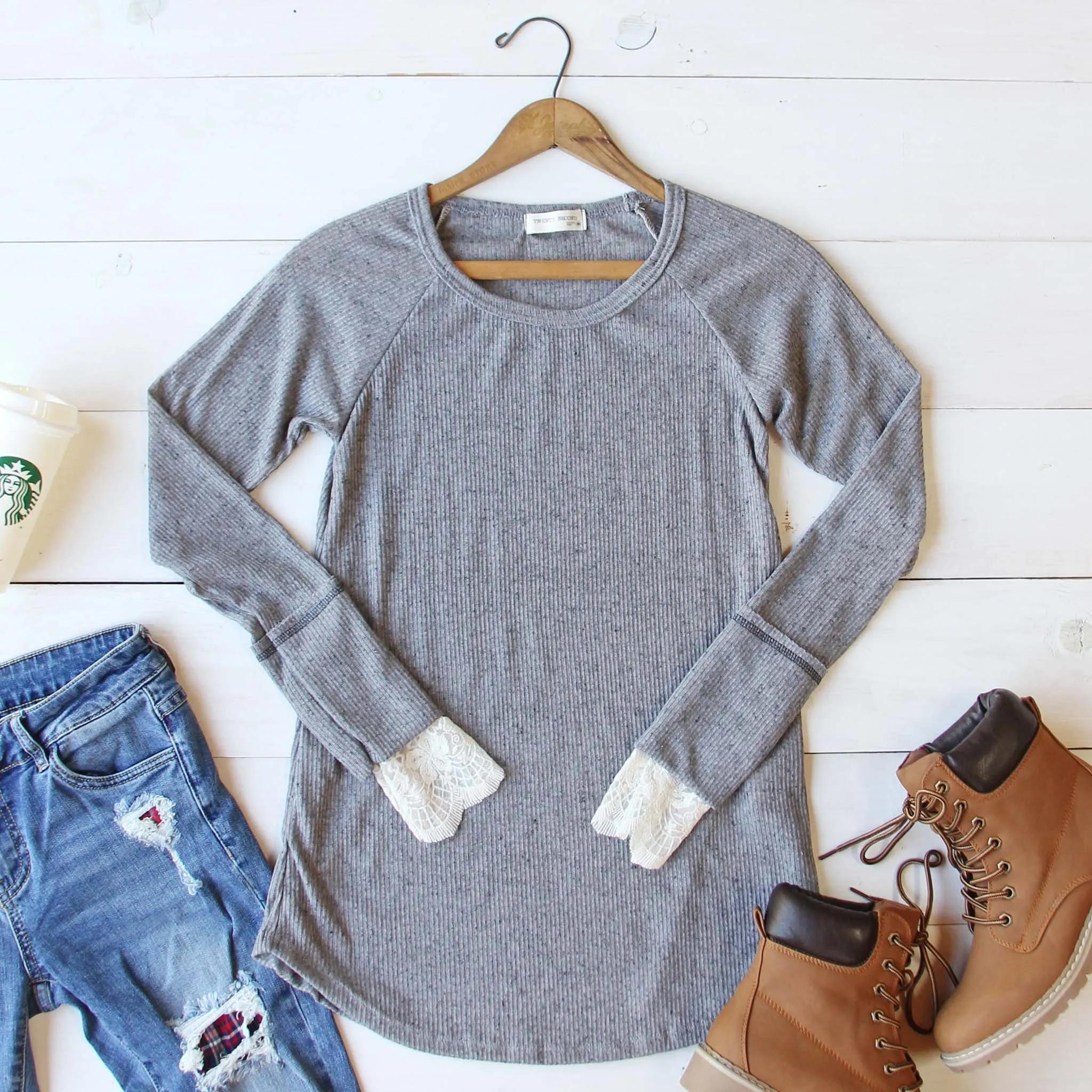 Lace Cuff Thermal in Gray