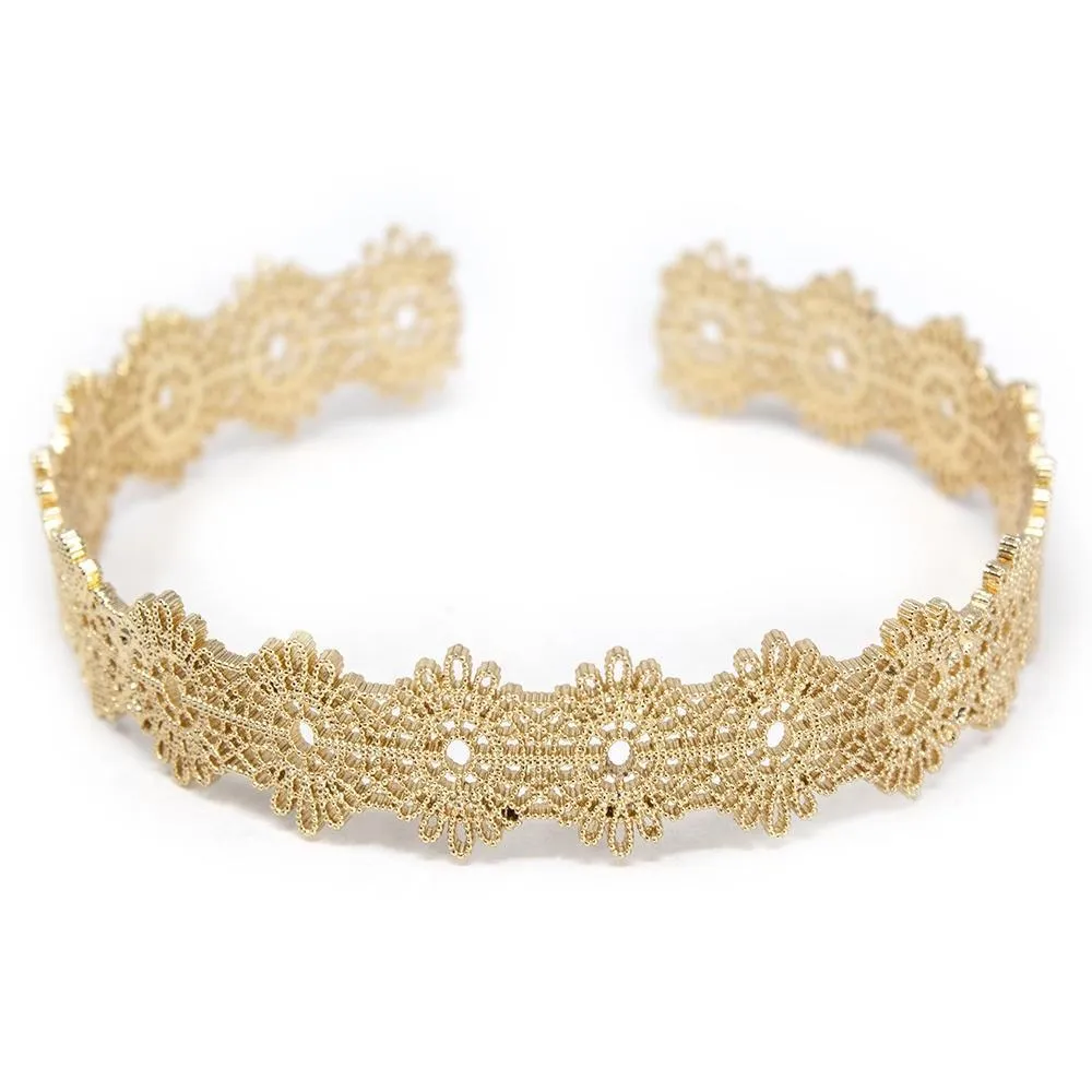 Lace Design Cuff Bracelet Gold Tone