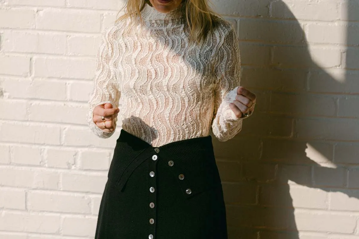 Lace Turtleneck Top - Cream