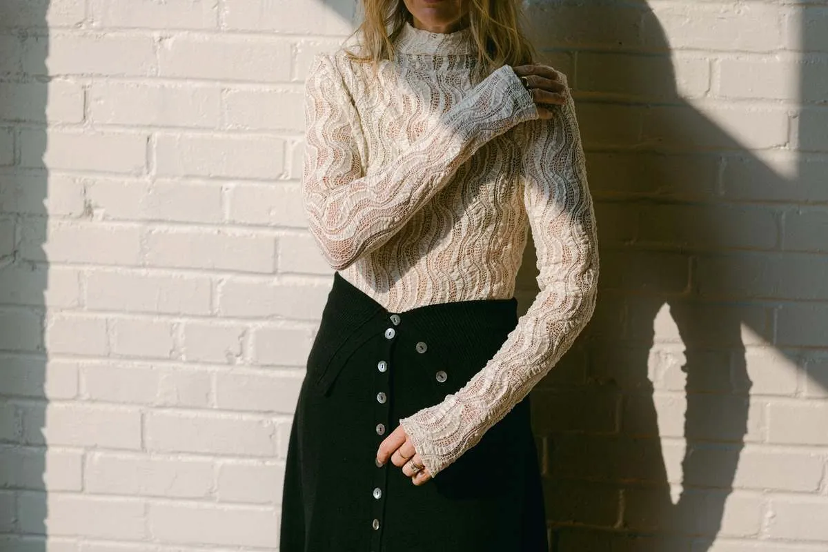 Lace Turtleneck Top - Cream