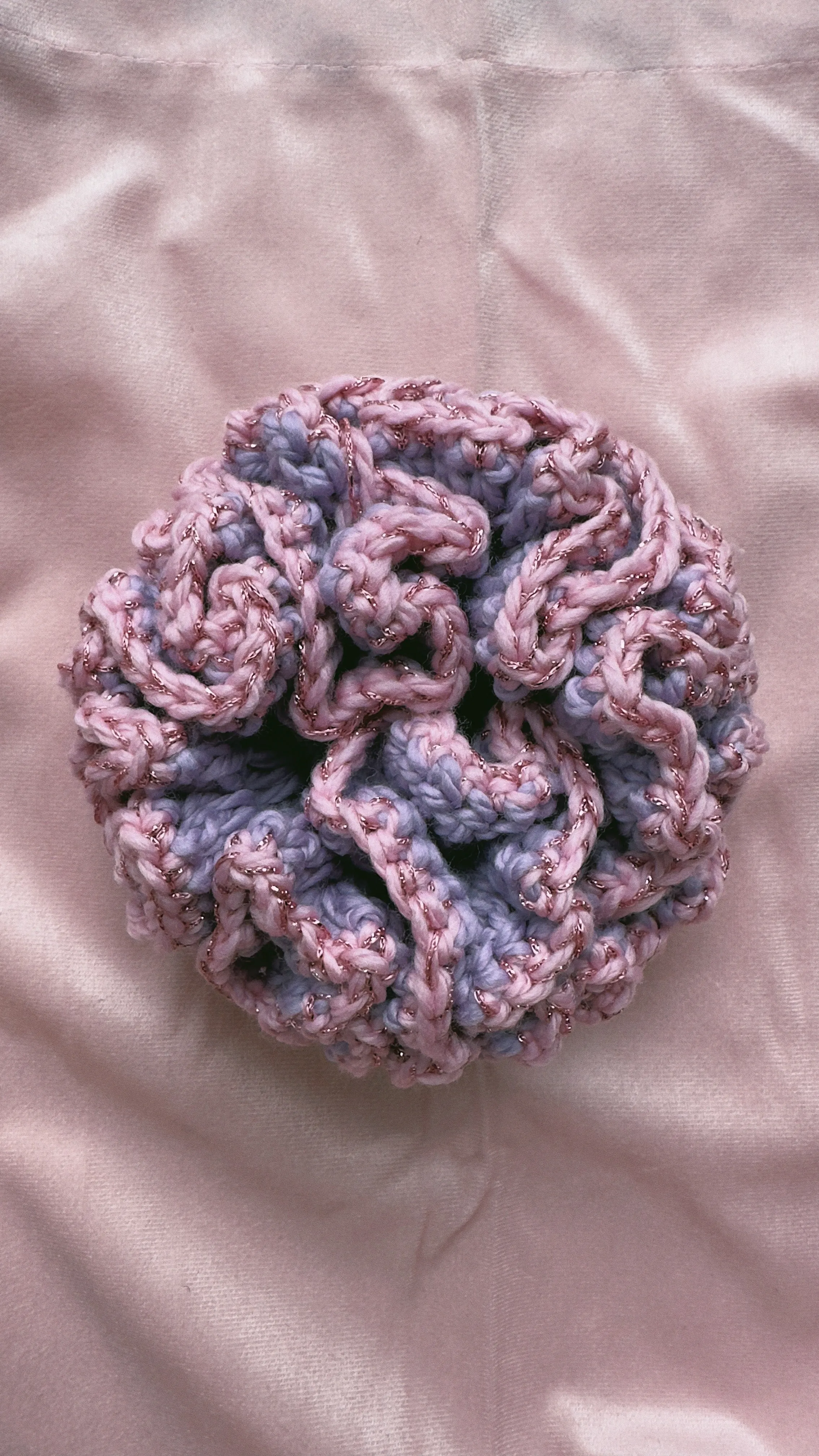 (Large Size) Purple, Pink metallic Crochet hair Scrunchies - READY TO SHIP