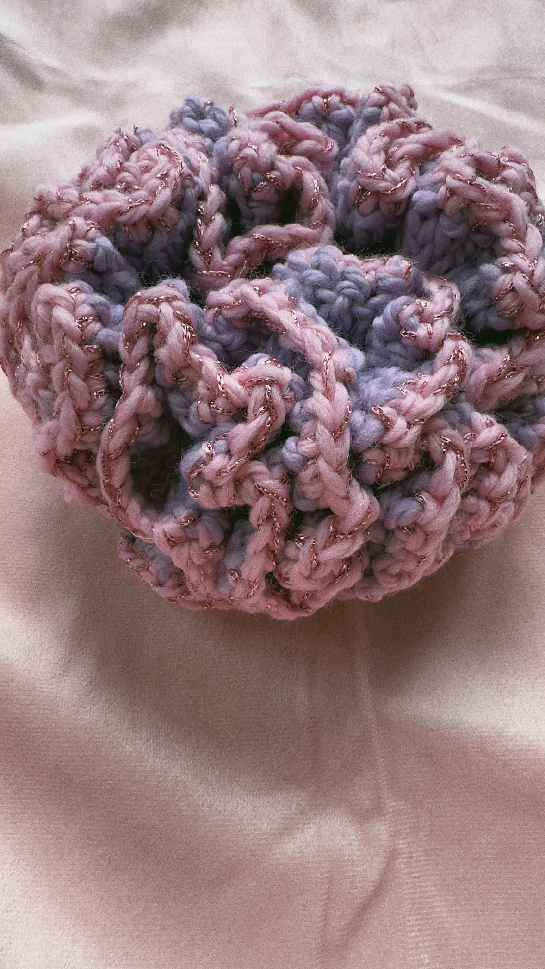 (Large Size) Purple, Pink metallic Crochet hair Scrunchies - READY TO SHIP