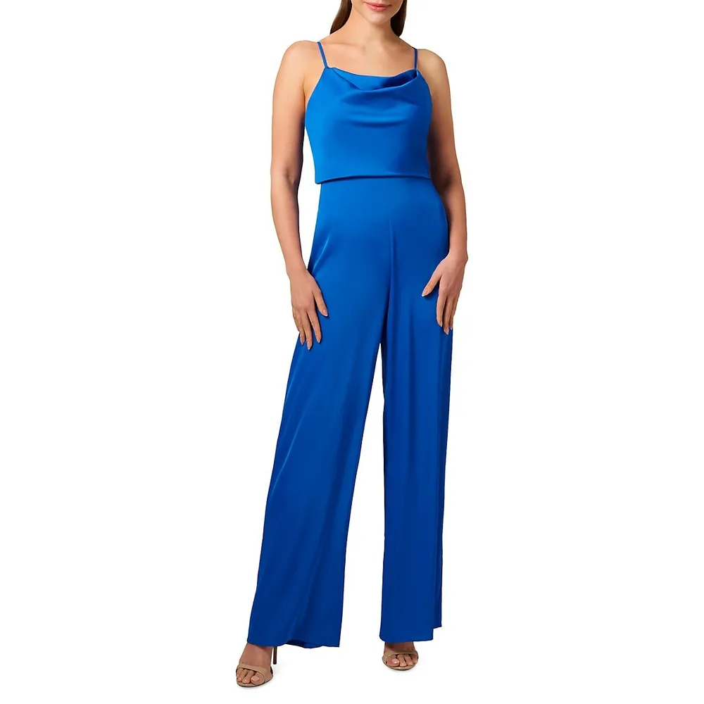 LIV FOSTER Cowlneck Satin Sleeveless Jumpsuit