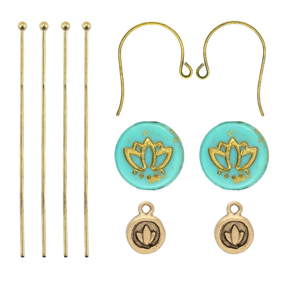 Lovely Lotus Earrings in Turquoise featuring Raven's Journey & Nunn Design  -  Beadaholique Jewelry Kit