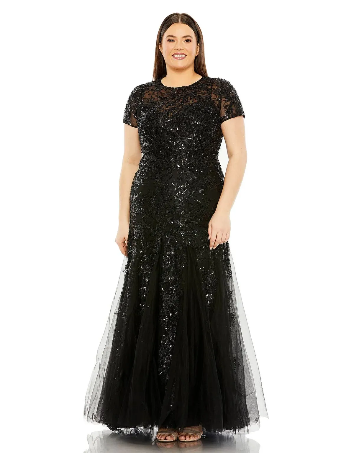 Mac Duggal 20623 Long Plus Size Short Sleeve Formal Dress