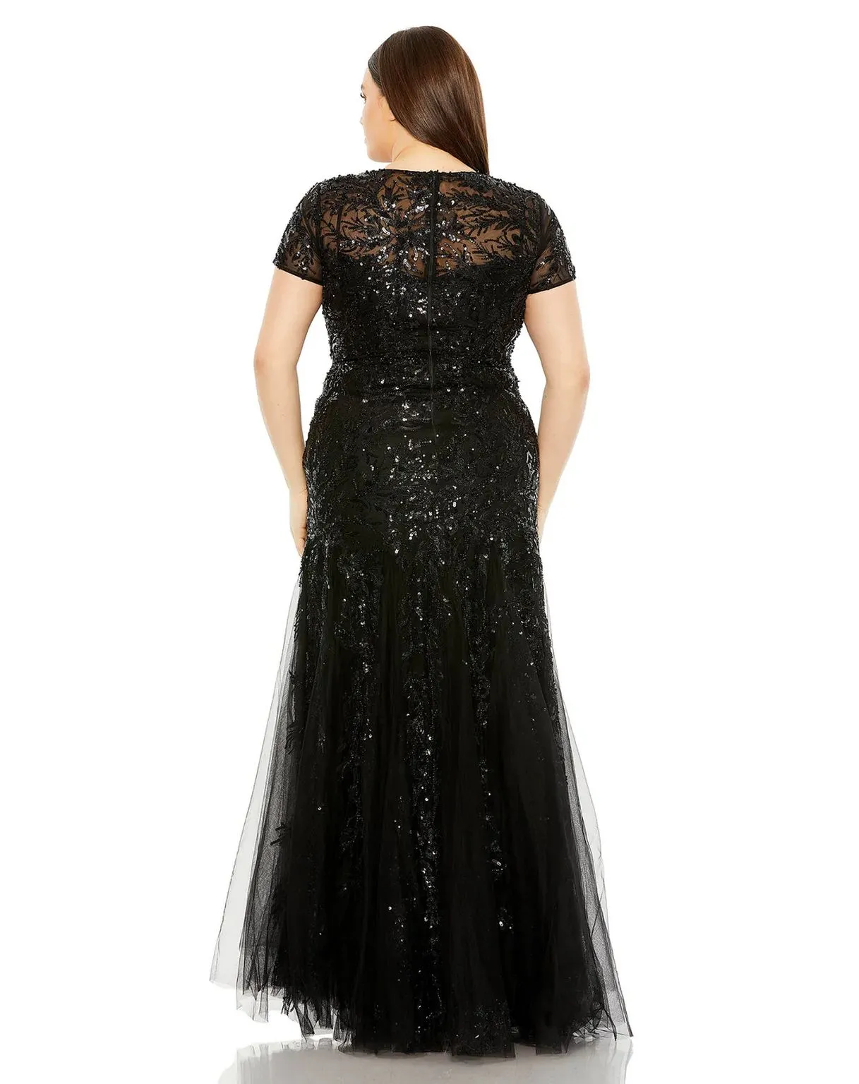 Mac Duggal 20623 Long Plus Size Short Sleeve Formal Dress