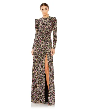 Mac Duggal 26916 Long Sleeve Floral Print Formal Dress