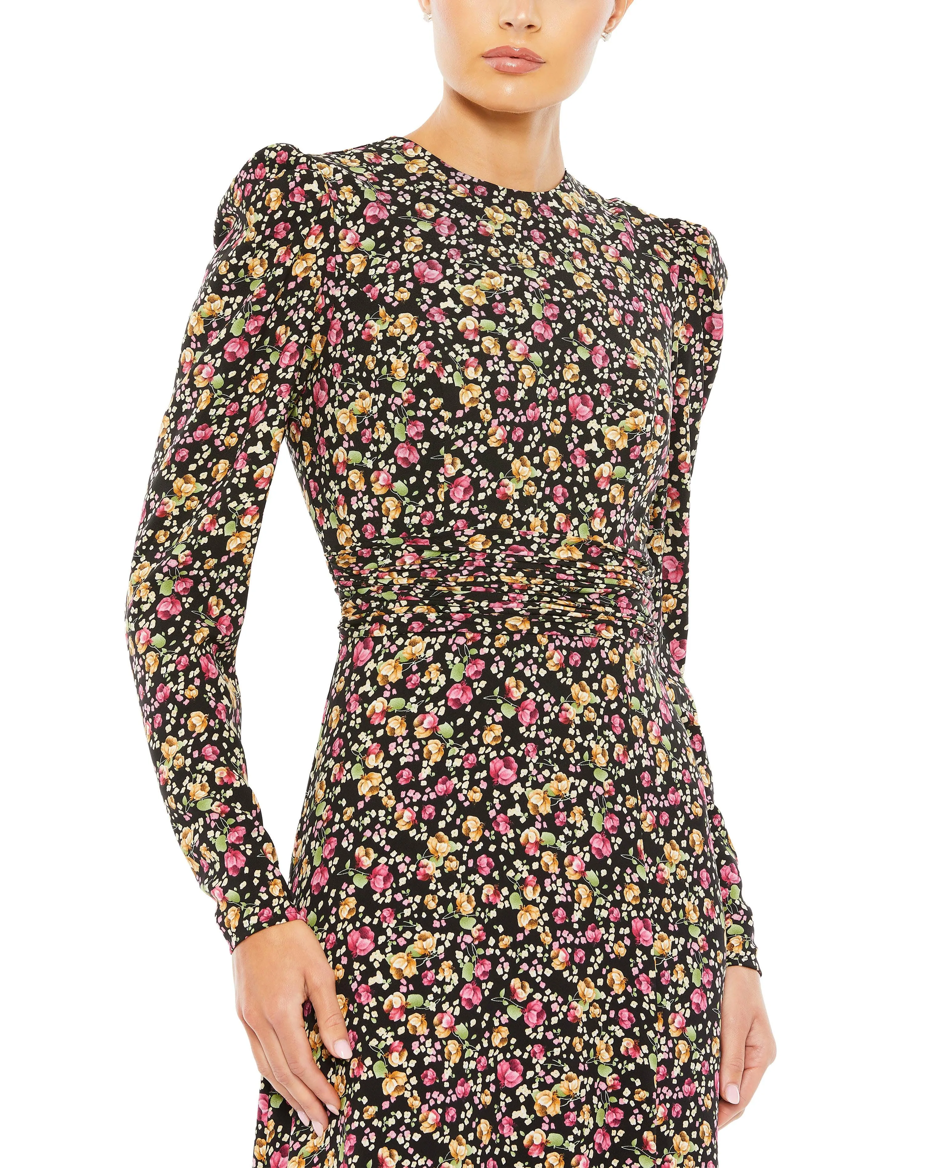 Mac Duggal 26916 Long Sleeve Floral Print Formal Dress