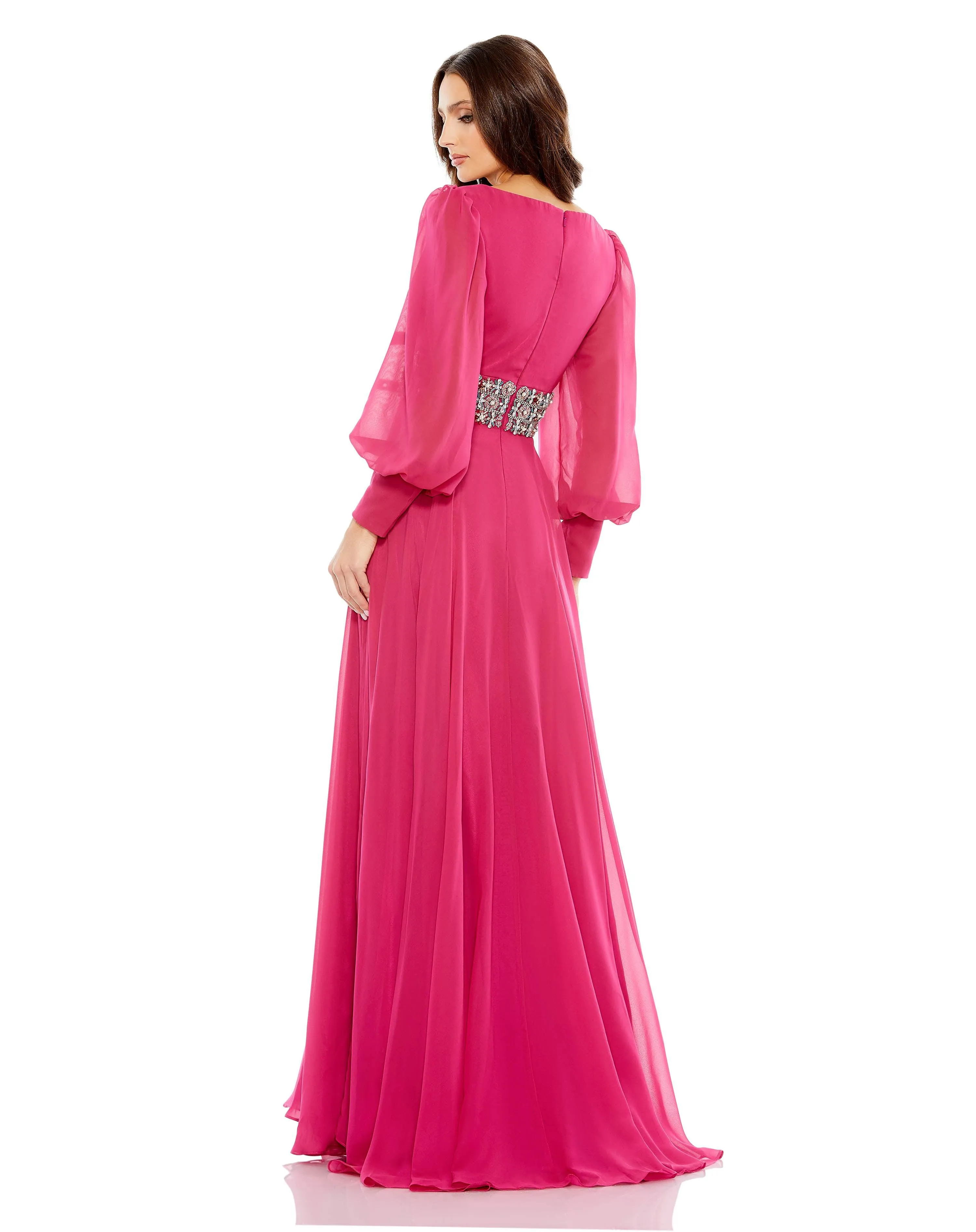 Mac Duggal 79390 Long Sleeve Formal Beaded Chiffon Dress