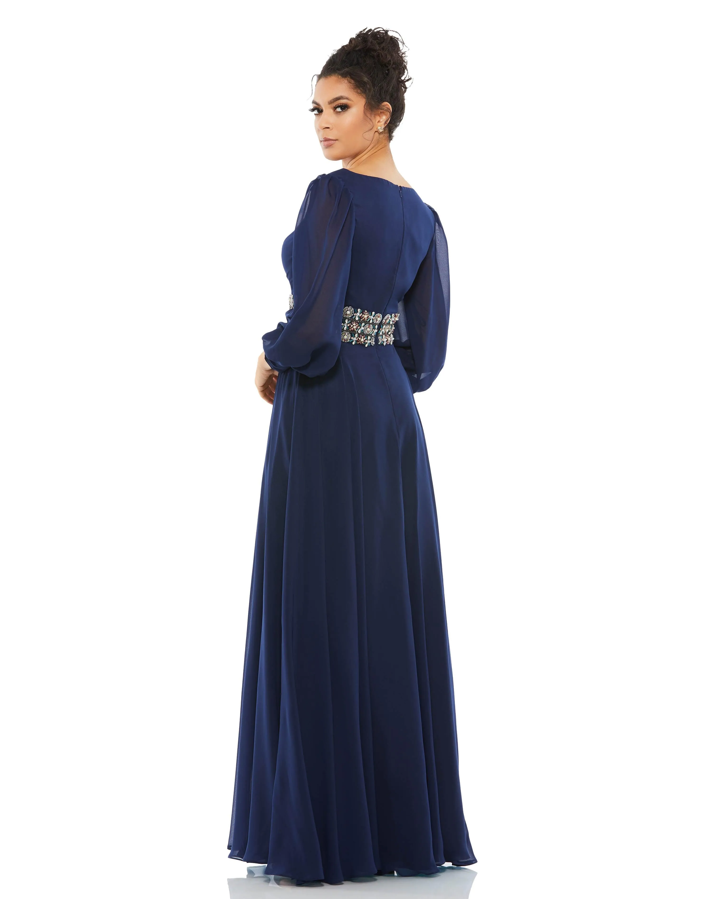 Mac Duggal 79390 Long Sleeve Formal Beaded Chiffon Dress