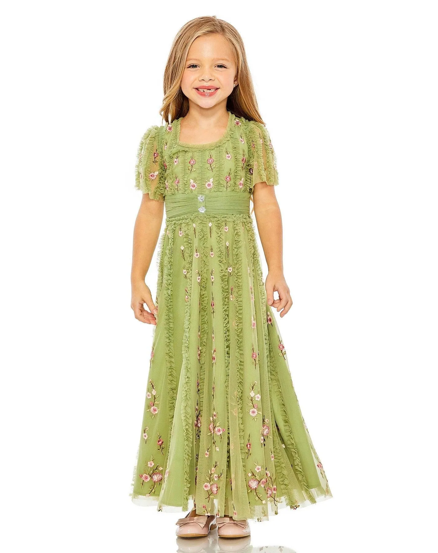 Mac Duggal 8064 A Line Short Sleeve Little Girls Long Dress