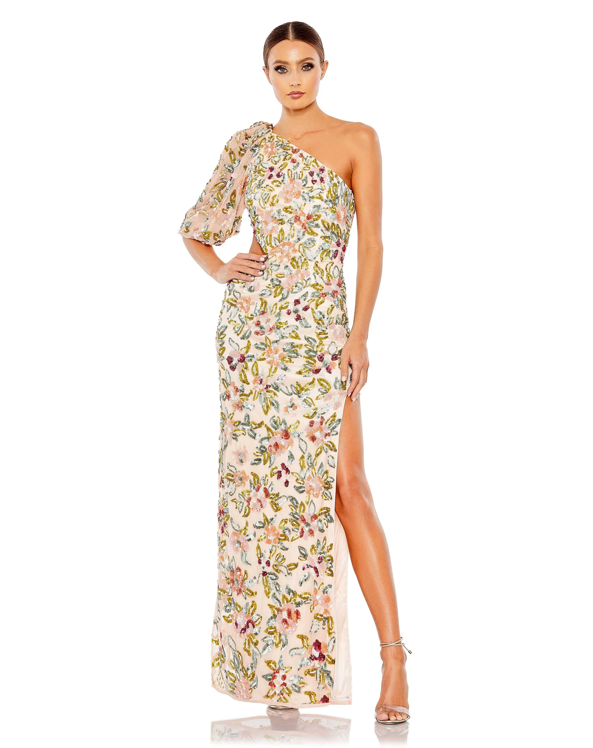 Mac Duggal A5567 Print Long Formal Slit Dress