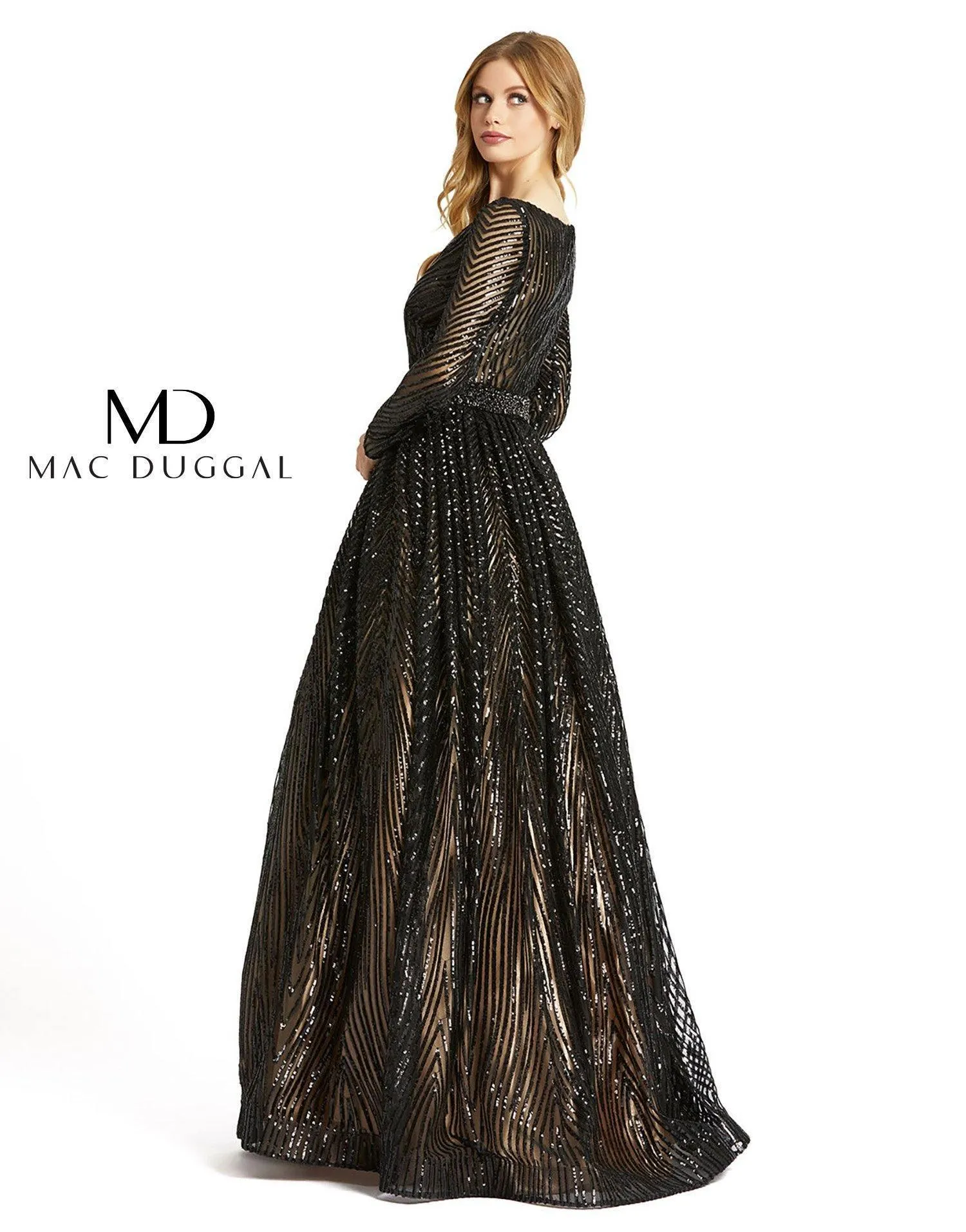 Mac Duggal Long Geometric Sequins Beaded Ball Gown Sale