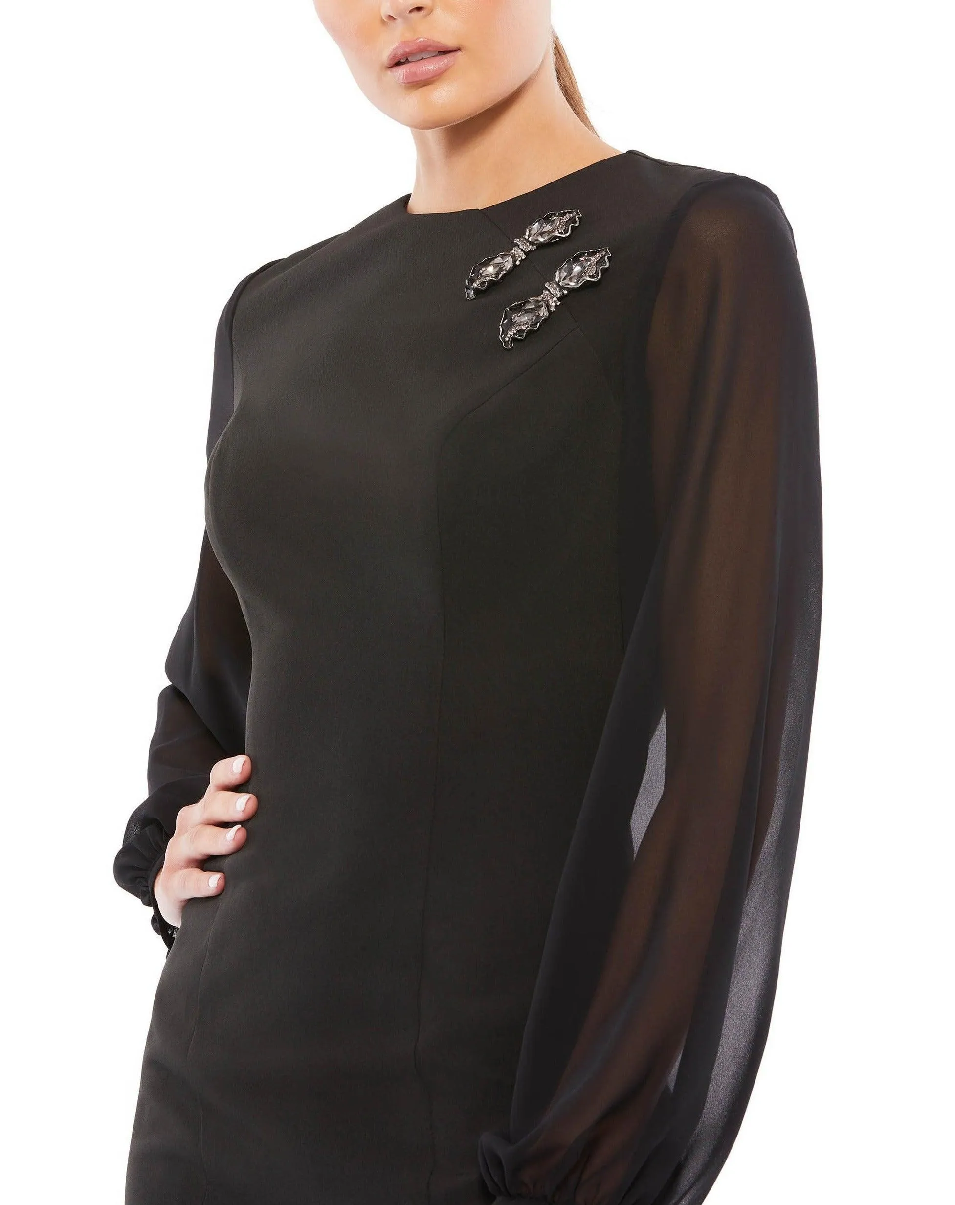 Mac Duggal Long Sleeve Chiffon Cocktail Dress Sale