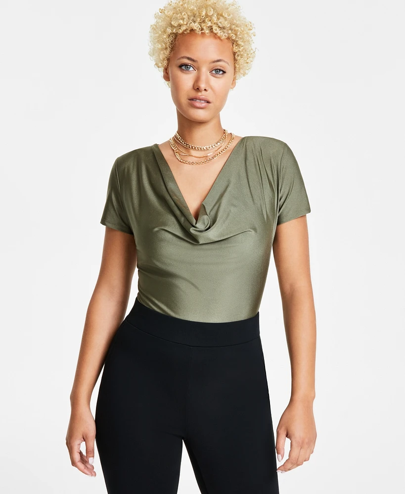 Macy's Bar Iii Women's Short-Sleeve Cowlneck Bodysuit, Created for Macy's