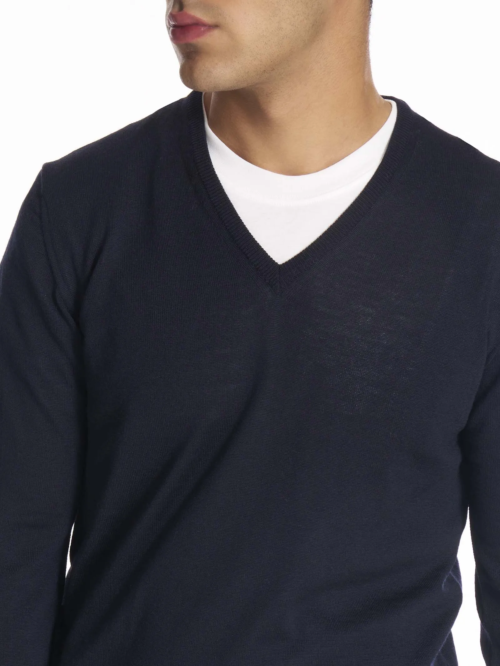 Maglia scollo a V in Merino 2.0 - Denim Mel.