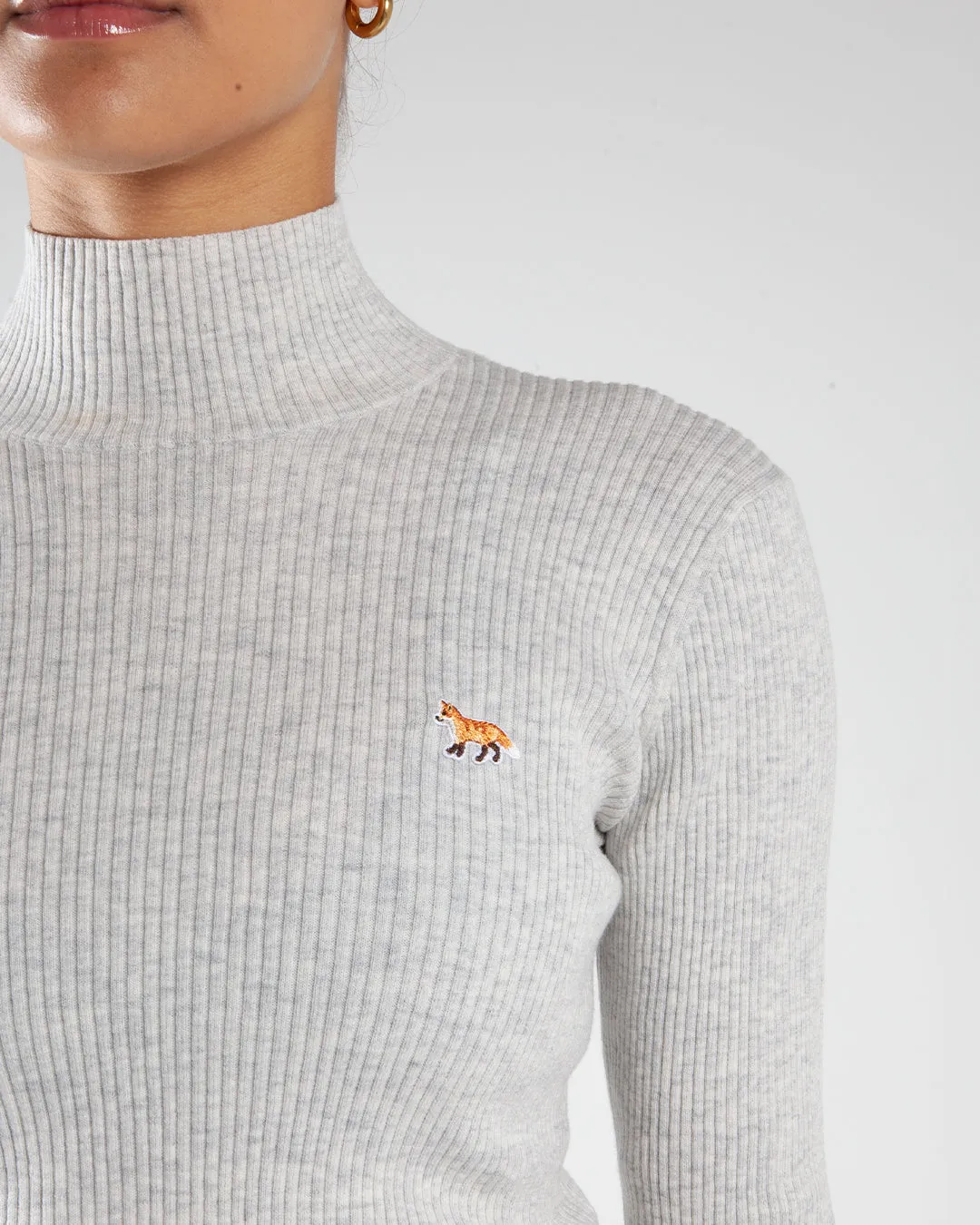 Maison Kitsune Baby Fox Patch Fine Ribbed Turtleneck Light Grey Melange