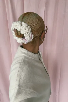 (Medium Size, 1 Of 1) Pink and Ivory Crochet Hair Scrunchies - READY TO SHIP