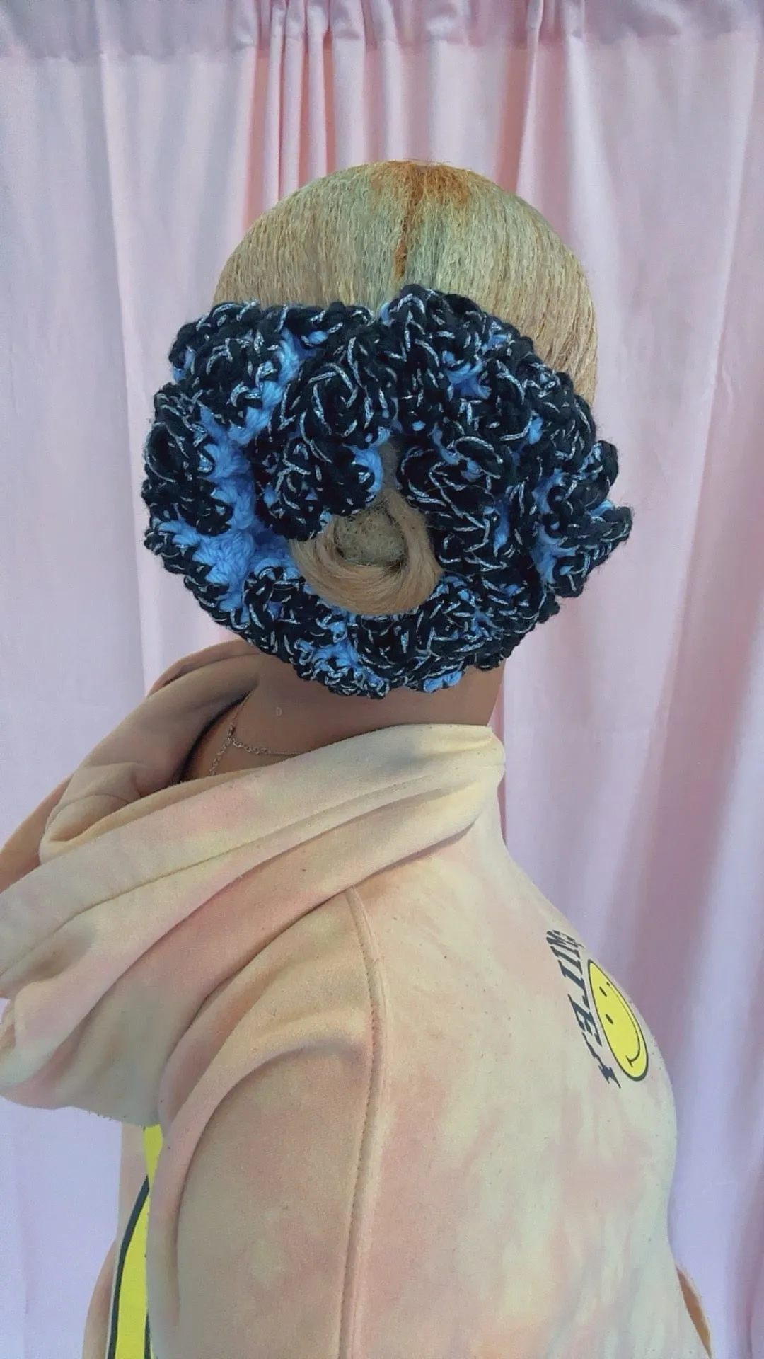 (Medium Size) Blue and Black Crochet hair Scrunchies - READY TO SHIP