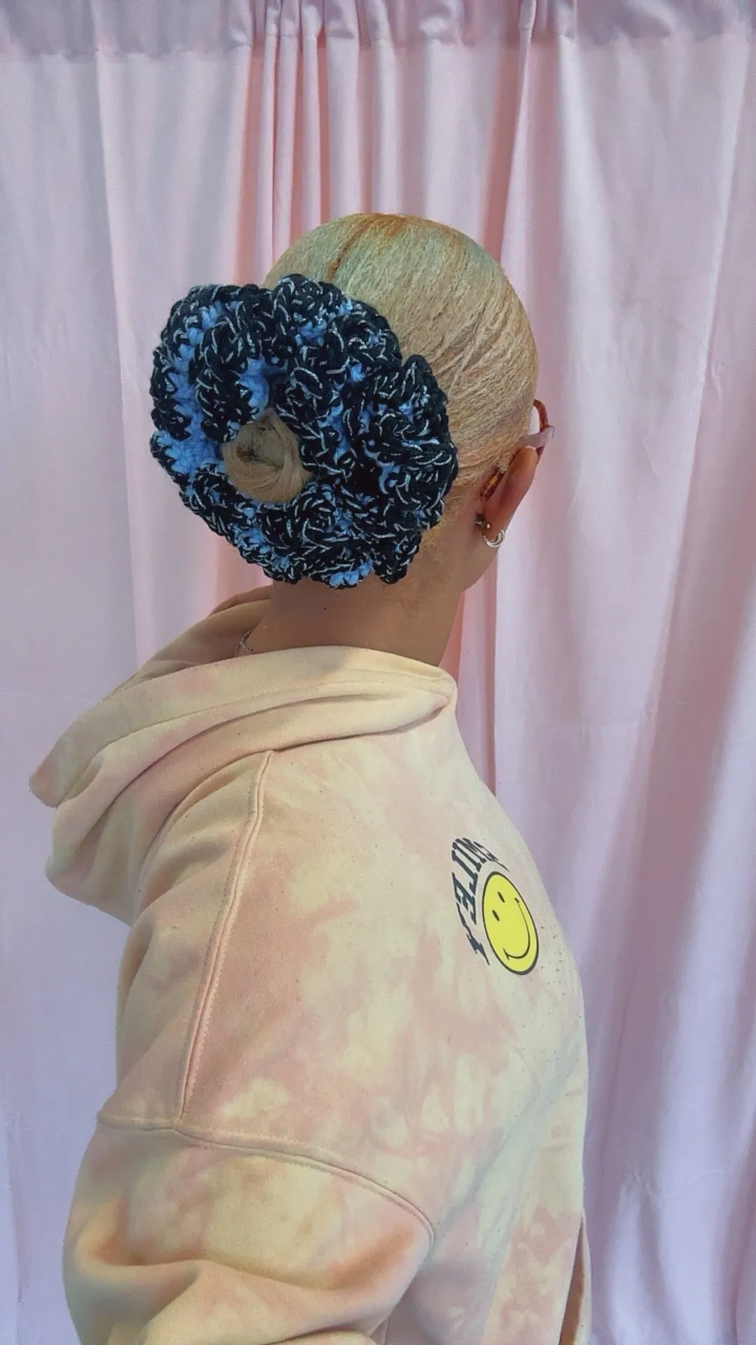 (Medium Size) Blue and Black Crochet hair Scrunchies - READY TO SHIP