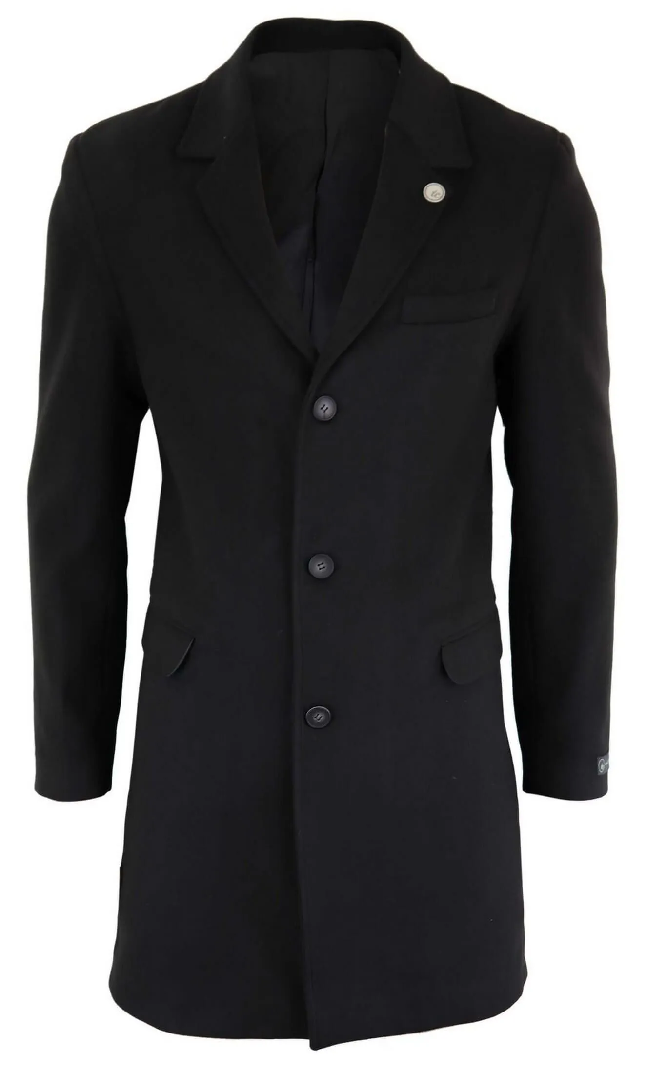 Men's Classic Wool Long Overcoat-Black