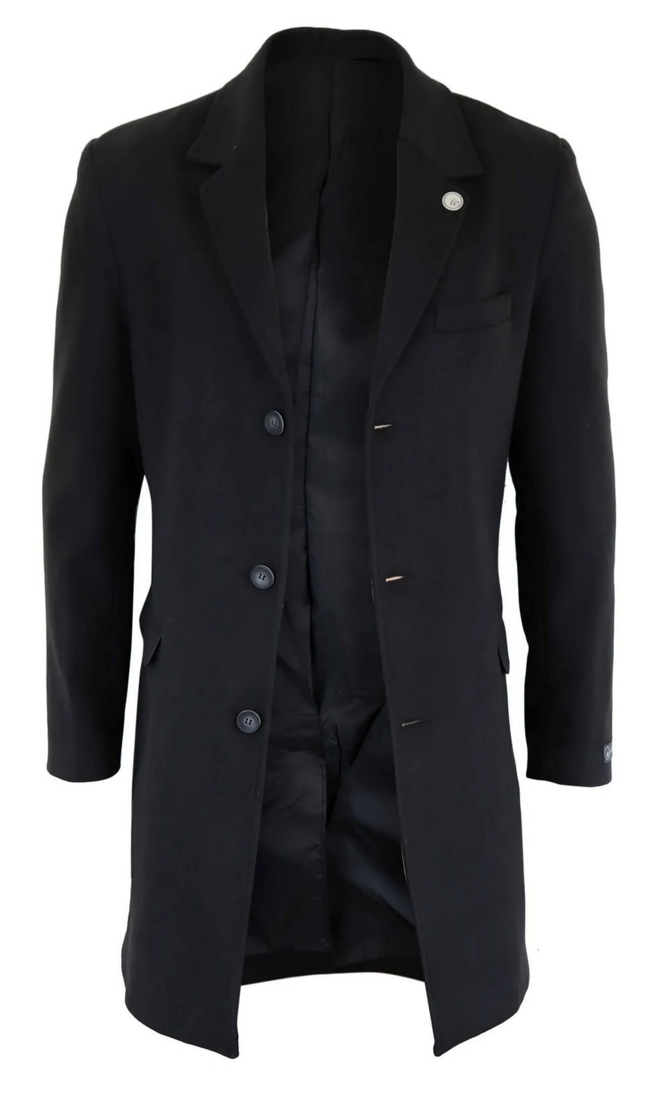 Men's Classic Wool Long Overcoat-Black