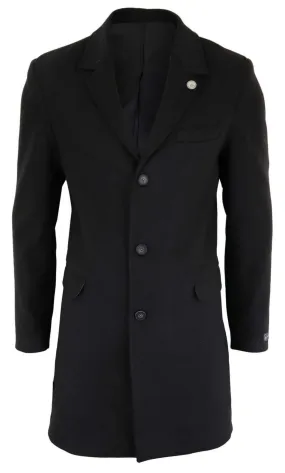 Men's Classic Wool Long Overcoat-Black