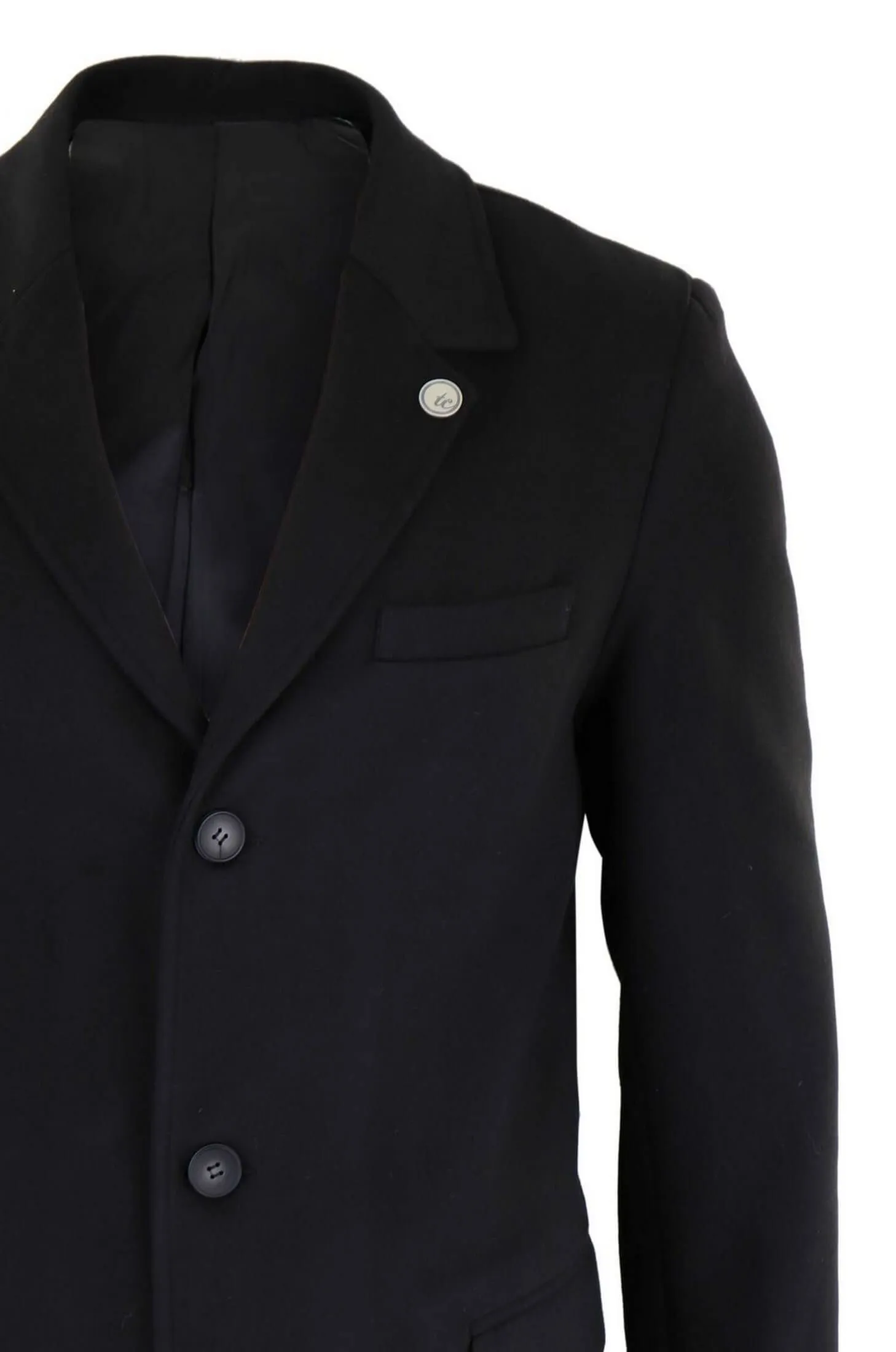 Men's Classic Wool Long Overcoat-Black