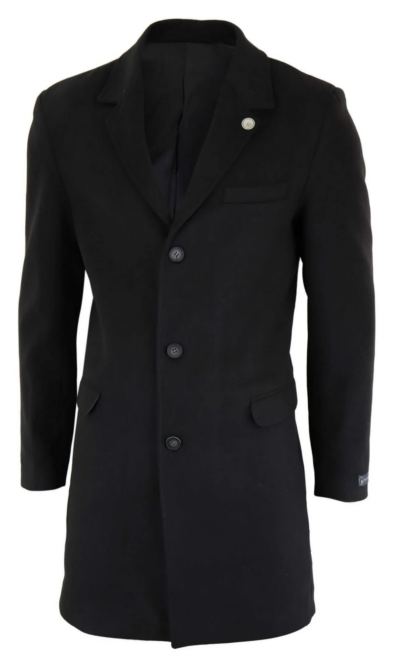 Men's Classic Wool Long Overcoat-Black