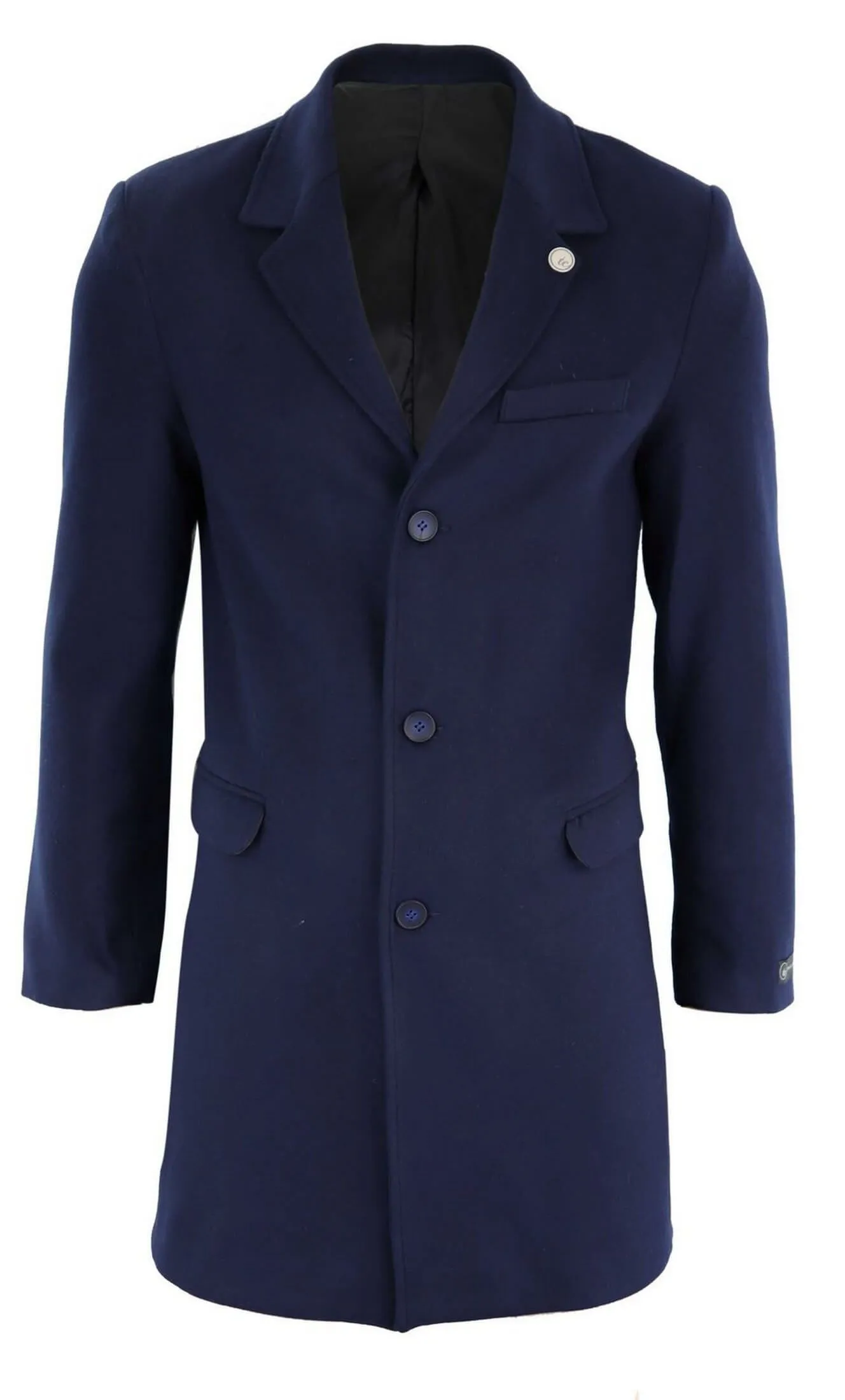 Men's Classic Wool Long Overcoat-Navy