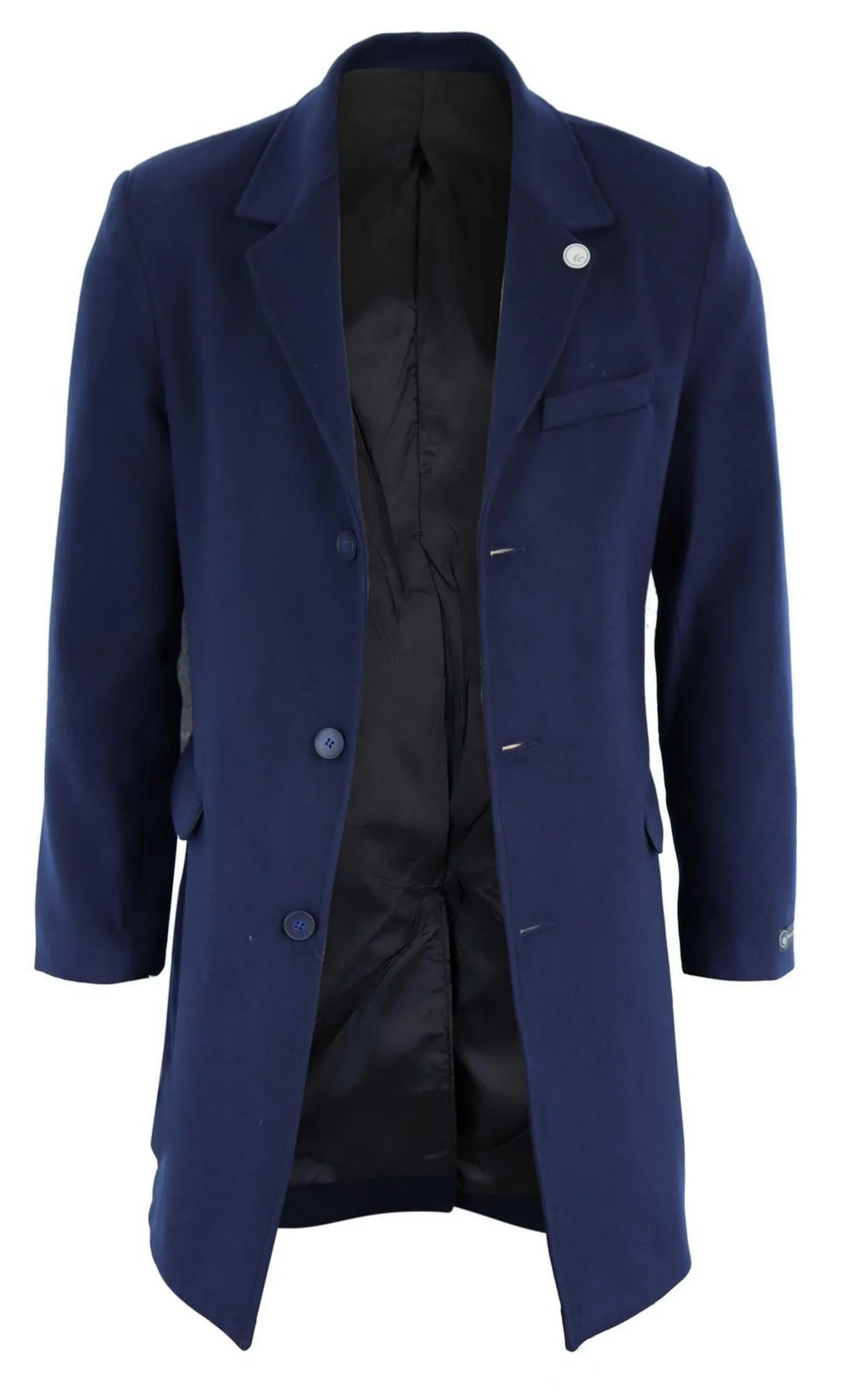 Men's Classic Wool Long Overcoat-Navy